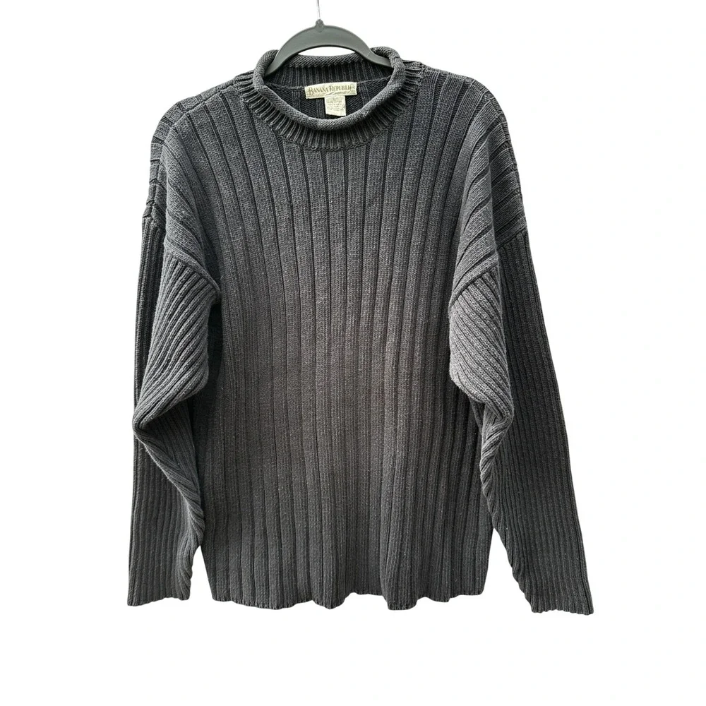 Banana Republic Vintage Cotton Ribbed Roll Mock Neck Men Large